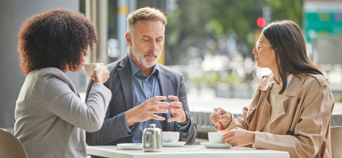 Small business owner at restaurant recruiting new potential employees.